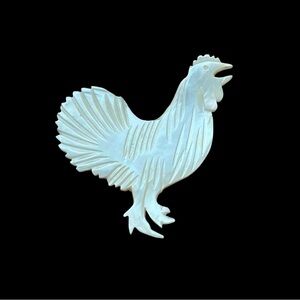 Vintage Carved Mother of Pearl Rooster Pin Brooch 1960s Shiny 1.75 Inches HTF